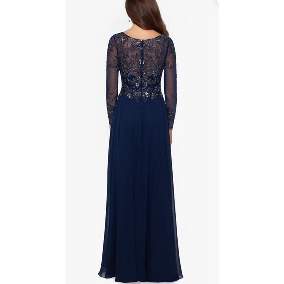 Xscape Navy Long Sleeve Dress - Picture 2 of 10